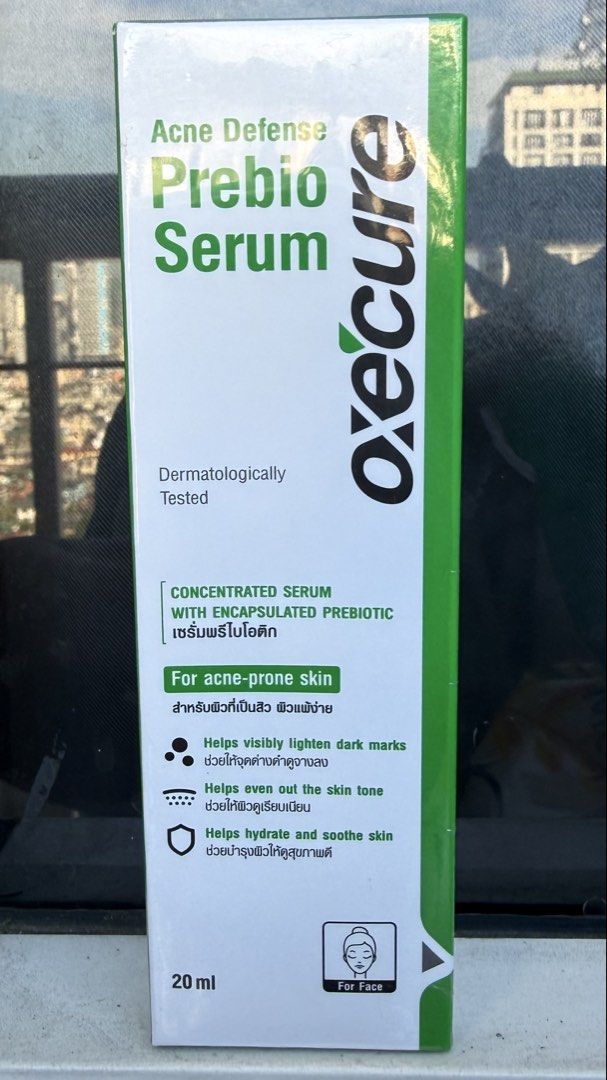 OxeCure Acne Defense Prebio Serum 20ml (Category: Face Care) located in Subic. Submitted by corncarts (Listing ID 1436213504, Image 1). Description: - OxeCure Acne Defense Prebio Serum for acne-prone skin. - Benefits: - Lightens dark marks - Evens skin tone - Hydrates skin - Key Ingredients: Encapsulated Prebiotic, Dragon's Blood, 8 Hyaluronic Acids, Tea Tree Oil, Aloe Vera Extract. - Directions: Apply a few drops to face, morning and night. - Si