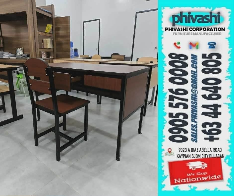 Phivashi Desk and Chair Set (Category: Office Furniture & Fixtures) located in Manila. Submitted by ricci00 (Listing ID 1436119460, Image 1). Description: Teacher's table and chair set. Affordable furniture. Direct from manufacturer. Factory price- no middle man..