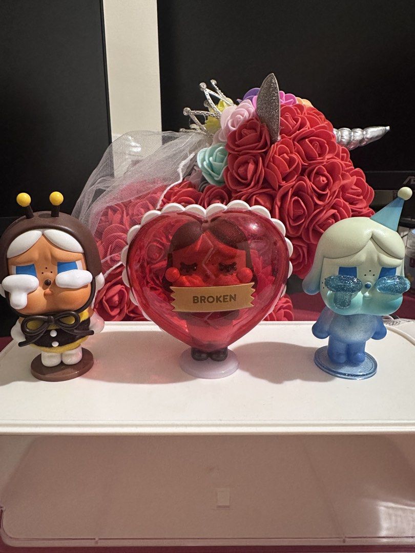 Pop Mart Crybaby Series Figures (Category: Designer & Blind Box Toys) located in Caloocan City. Submitted by queenyqyxy (Listing ID 1436185961, Image 1). Description: SALE Pop Mart Crybaby figures Bee-themed figure “BROKEN" heart figure Blue figure with party hat - Perfect for collectors and decor FIGURE AND CARD ONLY TAKE ONE ( 1 ) : 350₱ / each TAKE ALL : 1000₱.
