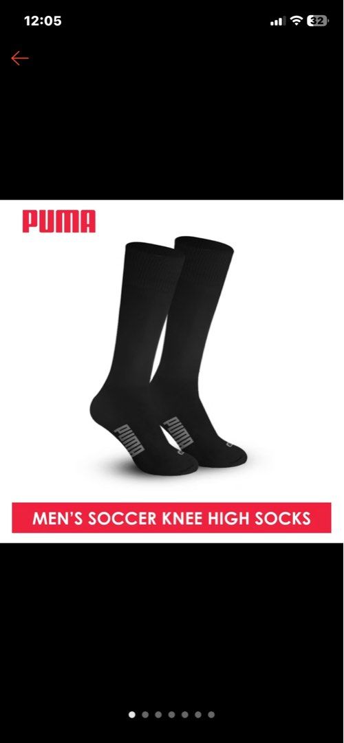 Puma Men's Soccer Knee High Socks (Category: Socks) located in Victoria. Submitted by pastamancer (Listing ID 1436222313, Image 1). Description: - 4 pairs for 1000 pesos - bought it at 312 per pair - RFS, we need a mid calf pair of socks - brandnew - take all ☀️.