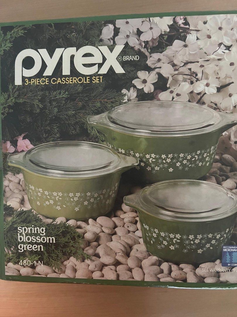 New Pyrex Spring Blossom Green 3-Piece Casserole Set445497539508326402