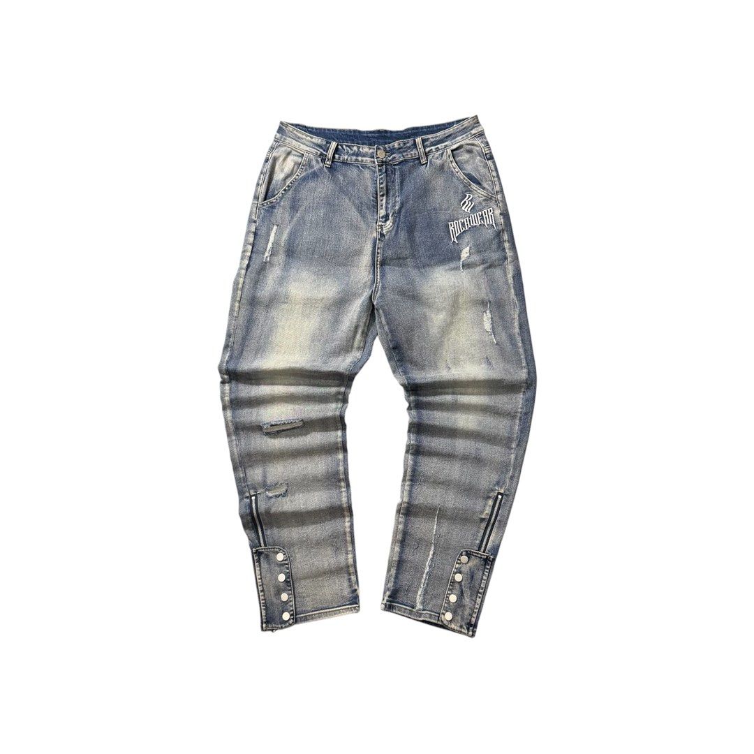 ROCAWEAR DISTRESSED WASHED LIGHT DENIM BIKER JEANS (Category: Jeans) located in Dagupan City. Submitted by dgp.plvg (Listing ID 1436143732, Image 2). Description: ROCAWEAR DISTRESSED WASHED LIGHT DENIM BIKER JEANS Size: 2XL Width: 34-38” Length: 43” Leg opening: 7.5” Condition: Excellent Issues: none. .