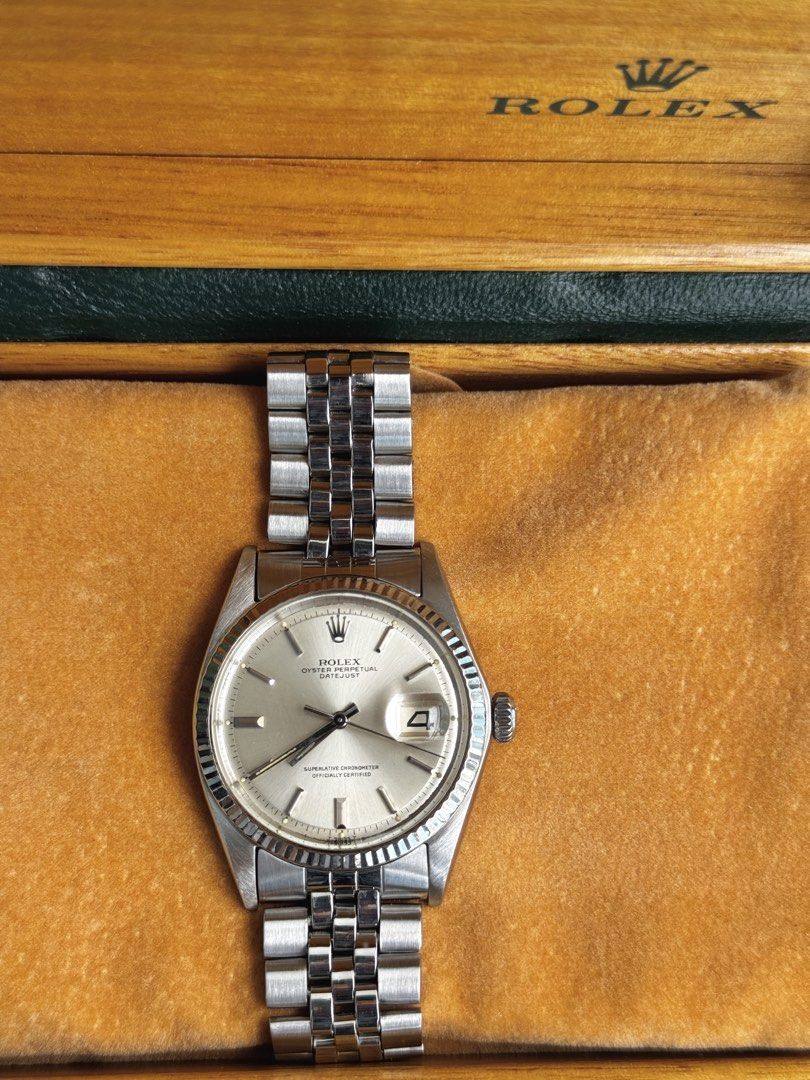 Rolex Oyster Perpetual Datejust 36mm (Category: Luxury Watches) located in Quezon City. Submitted by mjgorobat15 (Listing ID 1436124296, Image 3). Description: Rolex Oyster Perpetual Datejust 36mm •Reference No. 1601 •White Gold 18k Flutted Bezel •Movement: Rolex Automatic caliber 1570 •Case diameter: 36mm •Year approx 1969-1970 birth watch •All parts period correct •Newly Serviced April 2026 •20 links •Inclusions: Original Rolex Double Box and P