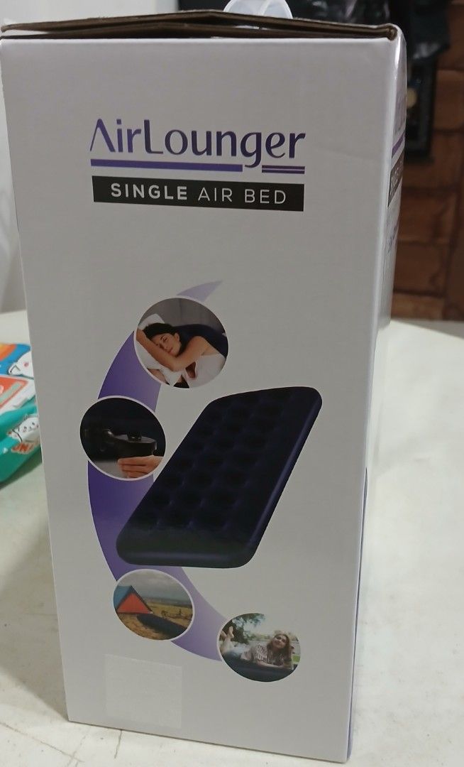 Single Airbed with Electrict pump and repair kit (Category: Bedding & Towels) located in Las Pinas. Submitted by mercadomyleen529 (Listing ID 1436245423, Image 2). Description: Single Airbed Sealed and Brand-new including electric pump and repair kit 800 each buy 2 for 1500 decluttering.