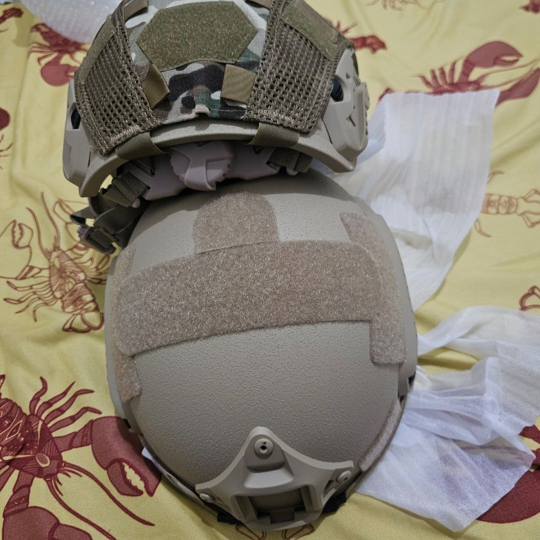 Tactical Helmet (Category: Caps & Hats) located in Cavite. Submitted by solivenran (Listing ID 1436272987, Image 2). Description: Take both for 3,200 12mm thick | 1.5kg weight. - Tan tactical helmet - Camouflage cover included - Adjustable velcro straps - CE marked - Designed for tactical use.