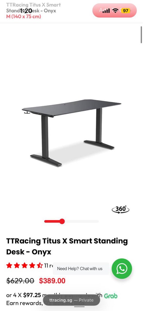 TTRacing Titus X Smart Standing Desk - Onyx, Furniture & Home Living ...