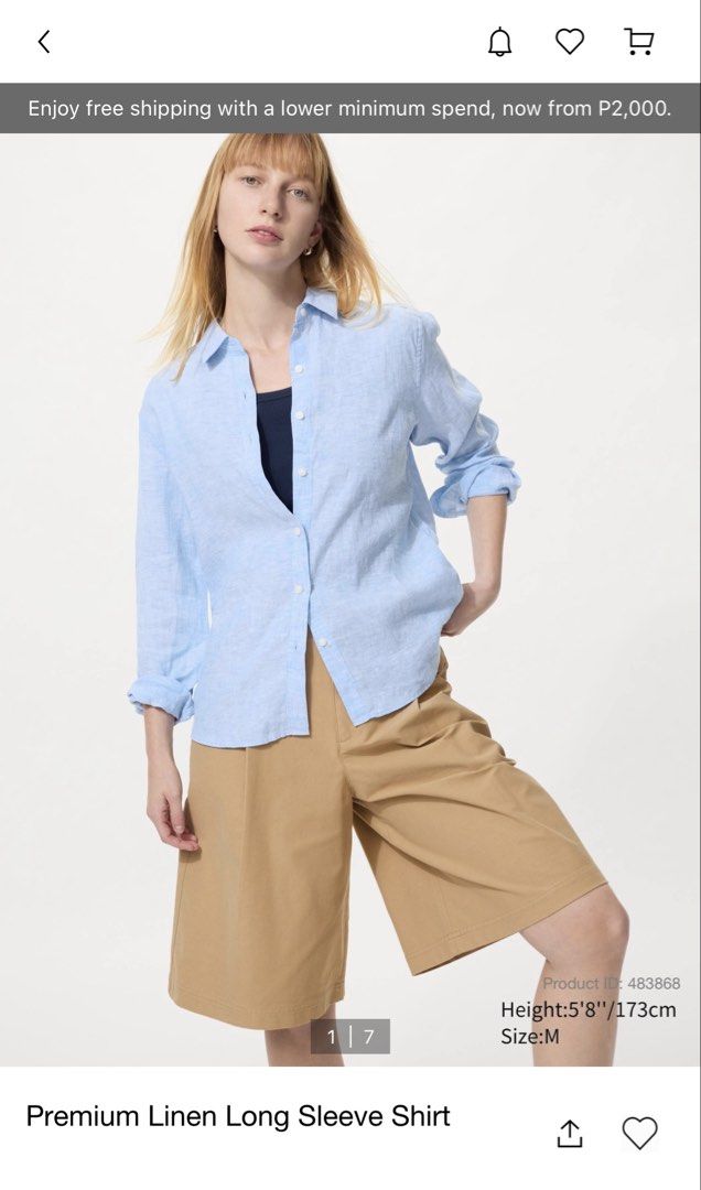 Uniqlo Linen Longsleeves (Category: Shirts) located in Tuguegarao City. Submitted by Jarah (Listing ID 1436156959, Image 3). Description: Uniqlo Linen Longsleeves - blue (phased out color) bought last aug 2025 - used twice only, seldom used **inspo pic lang po yung last pic, but same line ng uniqlo linen .