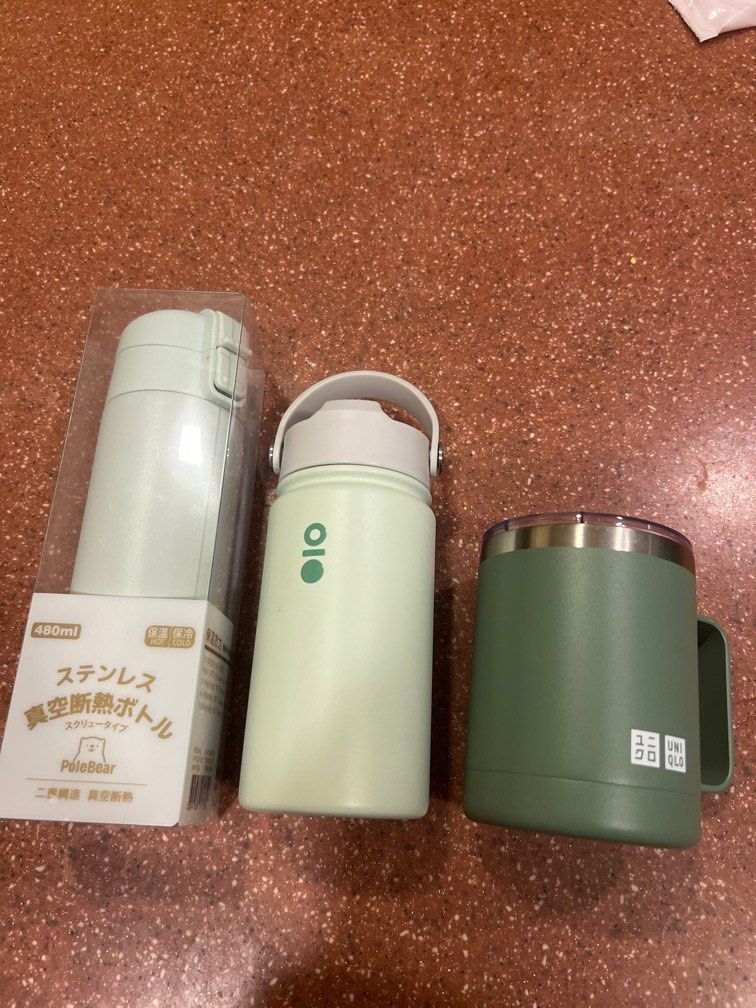various sage green or mint green water bottles / tumblers / flasks