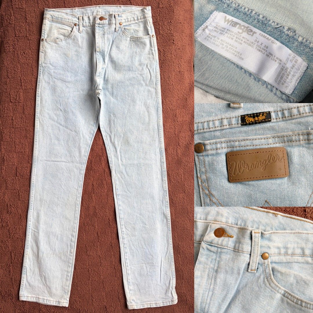 Wrangler Light blue Denim pants unisex (Category: Jeans) located in Abucay. Submitted by madamvcloset (Listing ID 1436249239, Image 1). Description: 17 inch flat lay 46 lengtg.