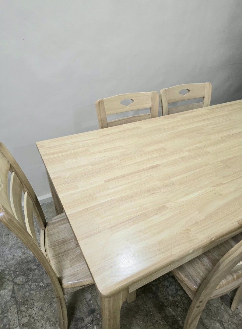 6-seater Malaysian Hardwood Dining Set (Category: Tables & Sets) located in Manila. Submitted by staycospac55871 (Listing ID 1436348549, Image 3). Description: - Malaysian Wooden dining table set - Includes six chairs - Rectangular table shape - Light wood finish - Chairs with curved back design - Made of solid wood - Ideal for family dining 6-seater Malaysian Hardwood Dining Set ● Bought at 27,000 ● Selling for 17,000 ● Good as new (halos hindi 