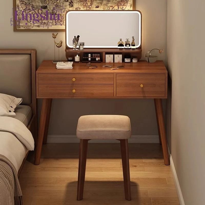 A modern, minimalist, and subtly luxurious dressing table in a modern Chinese style, perfect for small apartments and trendy incorporating a desk and vanity.