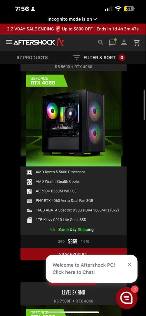 Aftershock R5 5600 + RTX 4060 Gaming PC