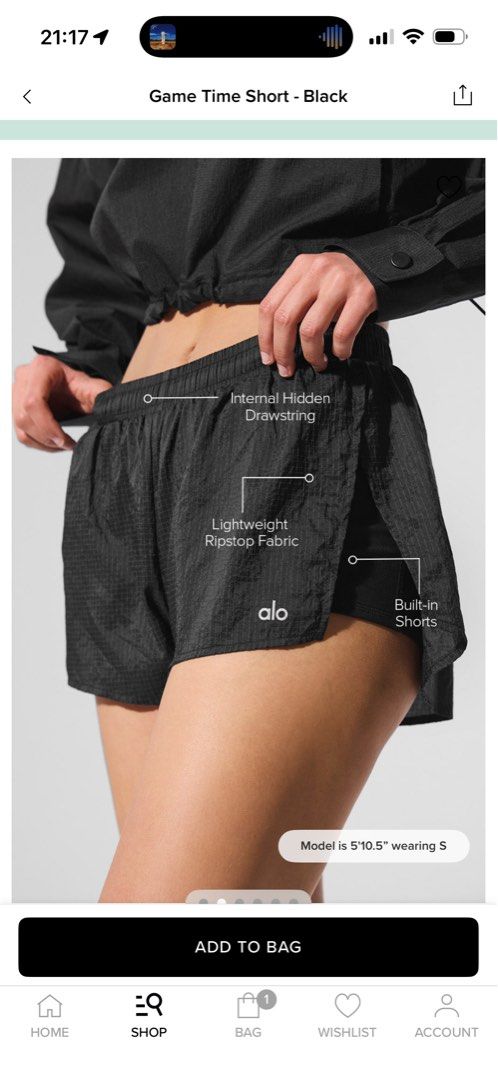 Alo Game Time Shorts Black (Category: Activewear) located in Singapore. Submitted by merrysprings (Listing ID 1436418356, Image 2). Description: Brand new Alo Game Time shorts. Size XXS, brand new with tag. Very lightweight and comes with an inner layer, perfect for gym or running ! .