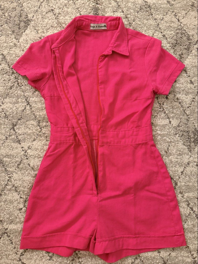Anya & Camille Pink Romper (Category: Rompers) located in Quezon City. Submitted by wardrobeforher (Listing ID 1436422961, Image 2). Description: - bought for P1,999 via their Instagram - collared neckline - short sleeves - front zipper — can be worn zipped up or zipped down depending on your style - fitted waist - worn around 5 times .