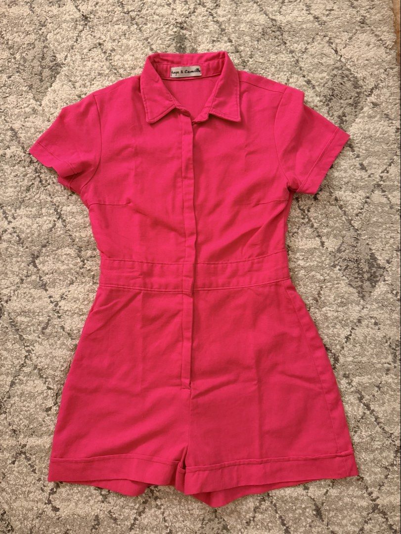 Anya & Camille Pink Romper (Category: Rompers) located in Quezon City. Submitted by wardrobeforher (Listing ID 1436422961, Image 1). Description: - bought for P1,999 via their Instagram - collared neckline - short sleeves - front zipper — can be worn zipped up or zipped down depending on your style - fitted waist - worn around 5 times .