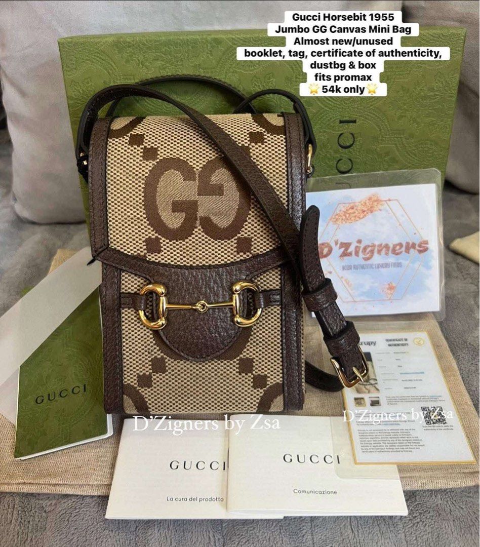 Authentic Gucci Horsebit Mini sling bag (Category: Luxury Bags & Wallets) located in Quezon City. Submitted by DZignersbyZsa (Listing ID 1436294490, Image 1). Description: Authentic Gucci 1955 Horsebit Mini Sling bag almost new condition with tag, booklet , certificate of authenticitu, dustbag & box .