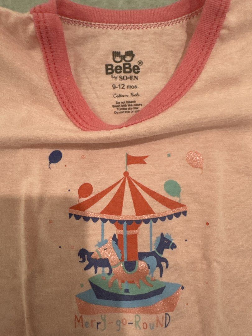 BeBe by SO-EN Pink Carousel Set 9-12 Months (Category: Babies & Kids Fashion) located in Tabuk. Submitted by christinesamuel (Listing ID 1436380019, Image 2). Description: BeBe by SO-EN baby set - pink carousel design - set includes a short-sleeved top and matching shorts. - size: aged 9-12 months - Made of cotton rich material..