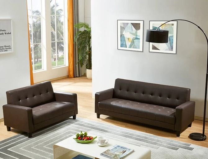 Brown Leather Sofa Set - 2 Seater and 3 Seater