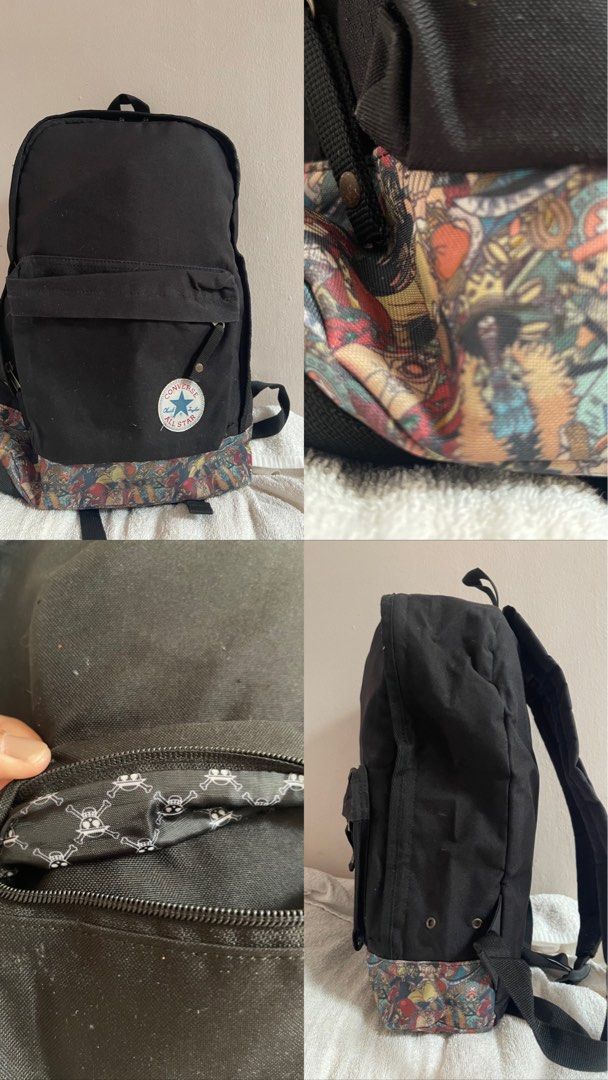 Converse Black Backpack with Patterned Accents (Category: Backpacks) located in Manila. Submitted by jomarhedca19924 (Listing ID 1436356452, Image 1). Description: - Black Converse backpack - Unique patterned accent - Front pocket with Converse logo - Main compartment - Adjustable straps - Top handle - Skull pattern interior lining - Durable and stylish.