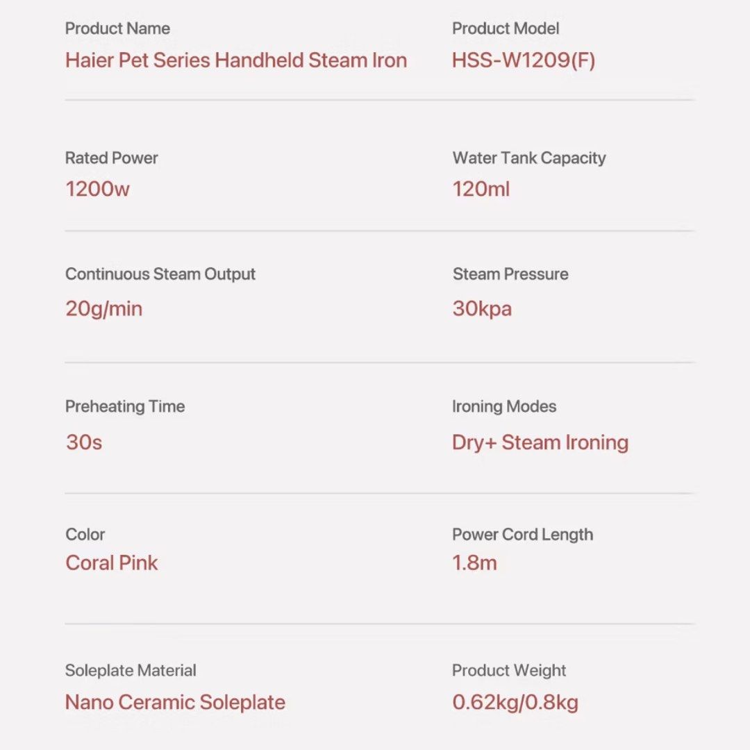 Coral Pink Haier Handheld Steamer (Category: Irons & Steamers) located in Naga. Submitted by theunwornthreads (Listing ID 1436331319, Image 3). Description: Product Specifications provided in photos ‼️ Used only once ‼️ No free shipping ‼️.