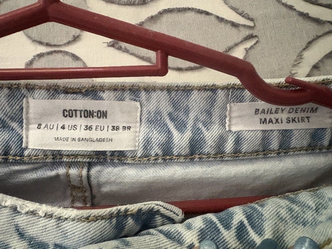 Cotton On Bailey Denim Maxi Skirt (Category: Skirts) located in Antipolo. Submitted by theeditedcloset (Listing ID 1436348177, Image 3). Description: - Cotton On Bailey Denim Maxi Skirt - Light wash - Size: 8 AU, 4 US, 36 EU, 38 BR - Front slit - Classic five-pocket design - Button and zipper closure.