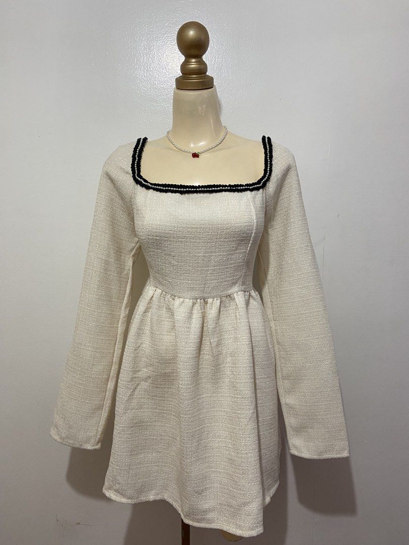 Cream Tweed Square-neck Dress (Category: Dresses) located in Mandaluyong City. Submitted by cxia_style (Listing ID 1436443795, Image 1). Description: ♡ washed & ready-to-wear ♡ all items are handpicked ♡ nationwide shipping ♡ see each photo for more details. DM us for more info 💌.