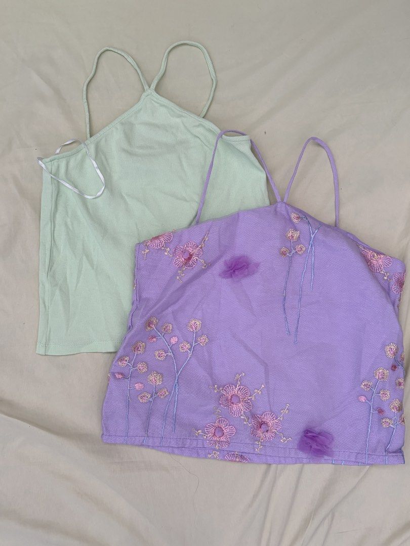 Cute Sexy Tops (Bundle) (Category: Blouses) located in Makati City. Submitted by prelovedby_hc (Listing ID 1436431317, Image 2). Description: 🎀Bundle includes: - Mango blue off-shoulder ribbed top - La Coco Babe embroidered halter top - Terranova green halter top 📍Sucat, Parañaque 💸 Gcash 🛵 J&T/Gogo Express/Lalamove 💌 PM for more details.