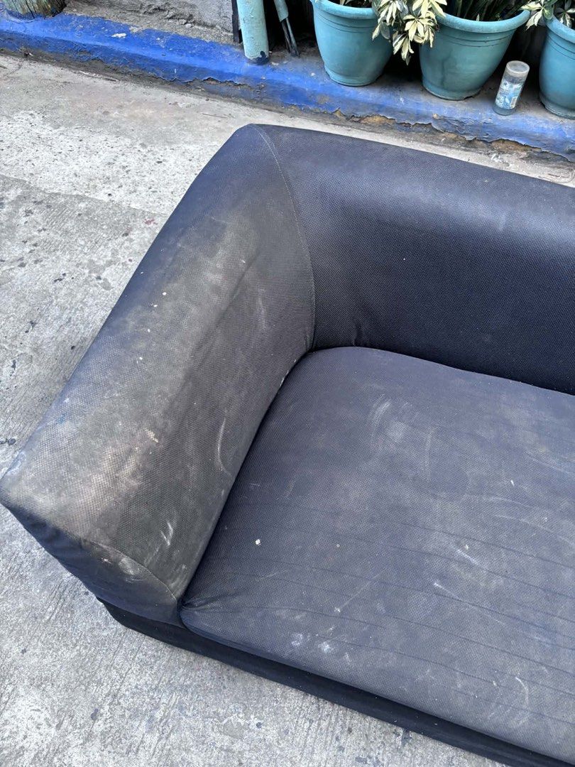 Dark Gray 3-Seater Fabric Sofa (Category: Sofas) located in Quezon City. Submitted by jaedenry0228 (Listing ID 1436358496, Image 3). Description: - Black fabric sofa - Single armrest - Rectangular shape - Ideal for small spaces - Indoor use.