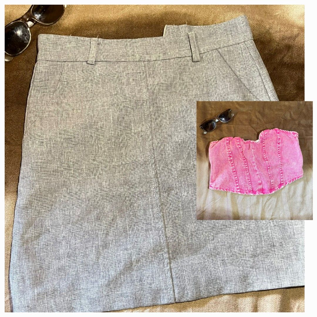 Gray Skirt and tube (Category: Skirts) located in Manila. Submitted by vastowl_9ea03c (Listing ID 1436361110, Image 1). Description: - Gray skirt - Classic design with tailored fit - Features belt loops - Front closure - Subtle textured pattern - Includes pink corset.