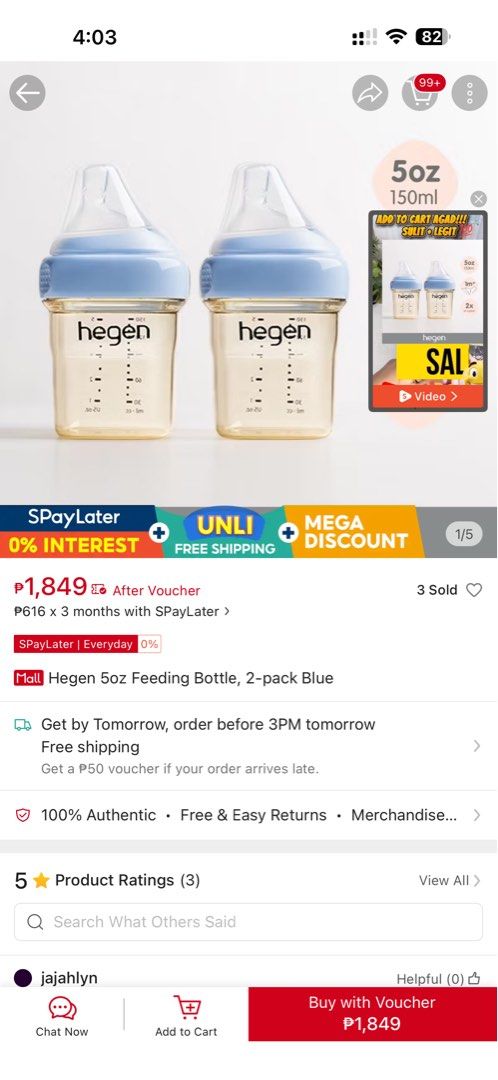 Hegen 5oz/8oz/11oz Feeding Bottle 2-Pack (Category: Breastfeeding & Bottle Feeding) located in Pasig City. Submitted by chummybub (Listing ID 1436364478, Image 1). Description: Brand new 11 oz Blue Hegen bottle 100% authentic Used once white hegen bottle 8oz 100% authentic RFS - ayaw ni baby nung nipple 11oz - 800 only SRP 1200 8oz - 450 SRP 1000 .