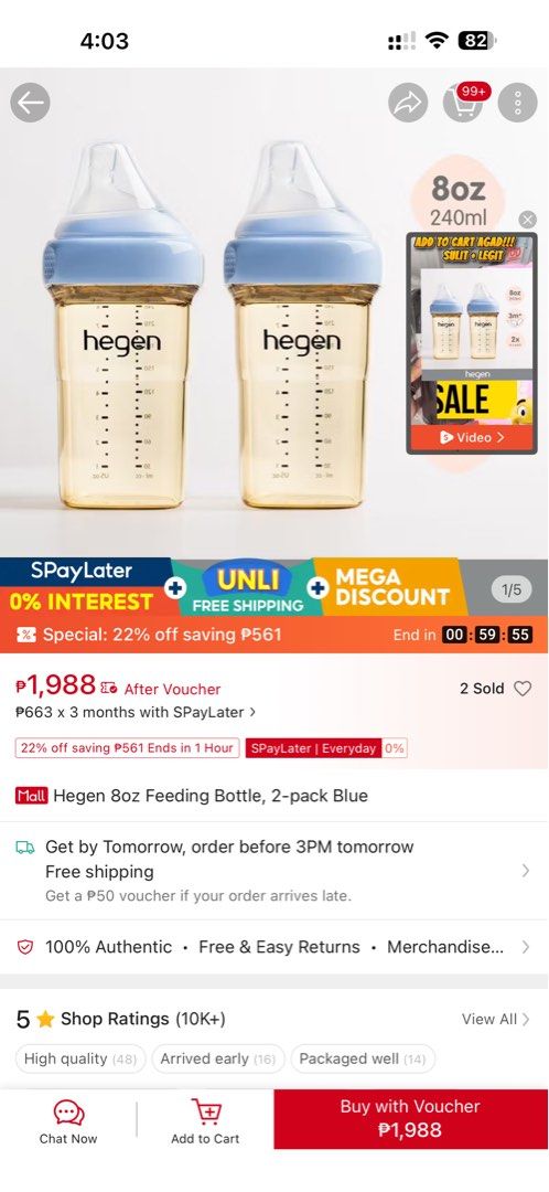 Hegen 5oz/8oz/11oz Feeding Bottle 2-Pack (Category: Breastfeeding & Bottle Feeding) located in Pasig City. Submitted by chummybub (Listing ID 1436364478, Image 2). Description: Brand new 11 oz Blue Hegen bottle 100% authentic Used once white hegen bottle 8oz 100% authentic RFS - ayaw ni baby nung nipple 11oz - 800 only SRP 1200 8oz - 450 SRP 1000 .