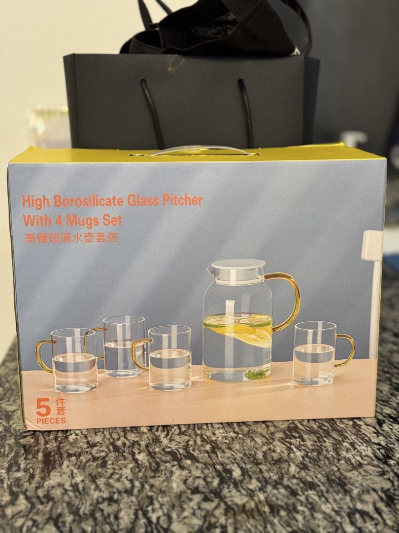 High Borosilicate Glass Pitcher with 4 Mugs Set446987483658987520