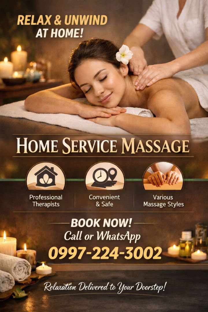 Home Service Massage - Relax and Unwind (Category: Massage Devices) located in Las Pinas. Submitted by fayelovely123 (Listing ID 1436316533, Image 1). Description: - Home service massage for ultimate relaxation. - Professional and experienced therapists. - Convenient and safe service at your doorstep. - Choose from various massage styles. - Book your massage now! Message us @ 09972243002 09484171521.