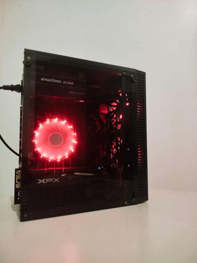 i5-10400 + RX580 Gaming Desktop PC (Category: Desktops) located in Manila. Submitted by allanhs (Listing ID 1436421688, Image 1). Description: i5-10400 + RX580 8GB Micro-ATX Gaming Desktop PC (Black-Red Color Theme) Kayang-kaya Dota2, CS, Valorant, PUBG, OW2, etc. CPU 🧠: INTEL i5-10400 Motherboard: Gigabyte H410M H GPU 👀: RX 580 8GB Brand New PSU ⚡: ACER E-Machines 550W Brand New RAM: 8gb DDR4 CASE 📦: YGT Micro-ATX Tempered Glass Side Panel Br