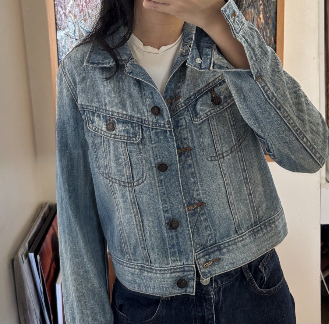 I Love H81 Denim Jacket - S/P (Category: Coats, Jackets and Outerwear) located in Paranaque City. Submitted by migvee (Listing ID 1436295527, Image 1). Description: - I Love H81 Denim Jacket - Light wash - Size S/P, Fits XS-S - Cropped fit - Classic collared neckline - Button-down closure - Two chest pockets - Long sleeves - Perfect for layering.