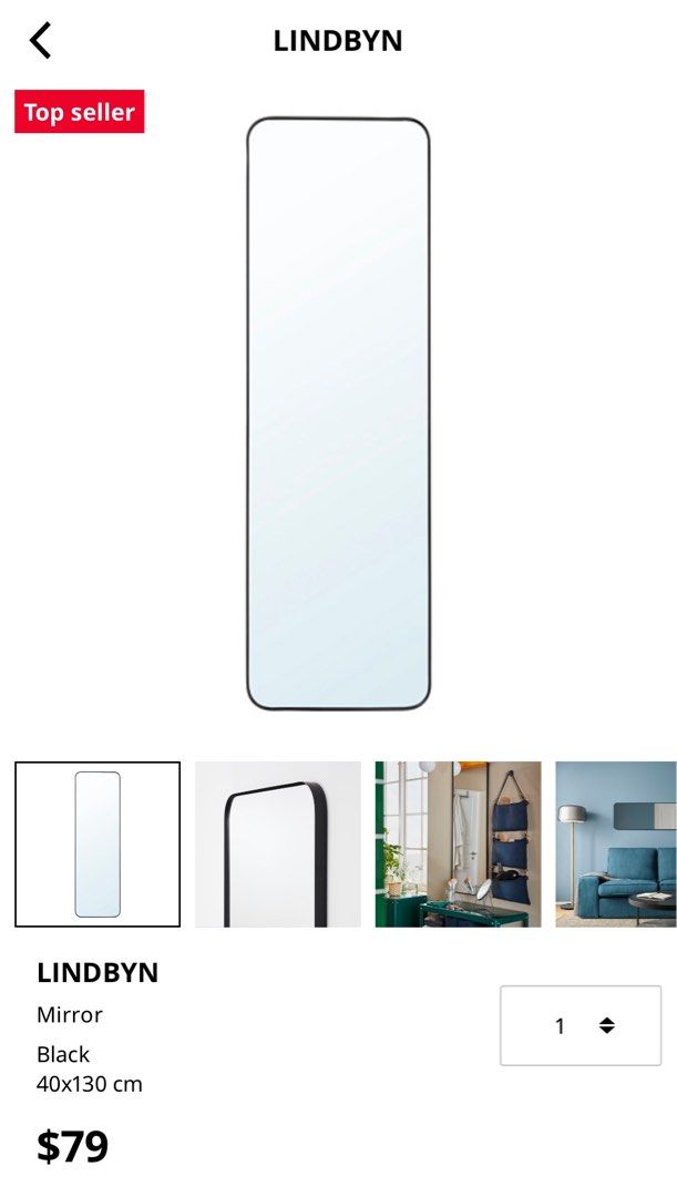 IKEA LINDBYN Mirror - Black, 40x130cm