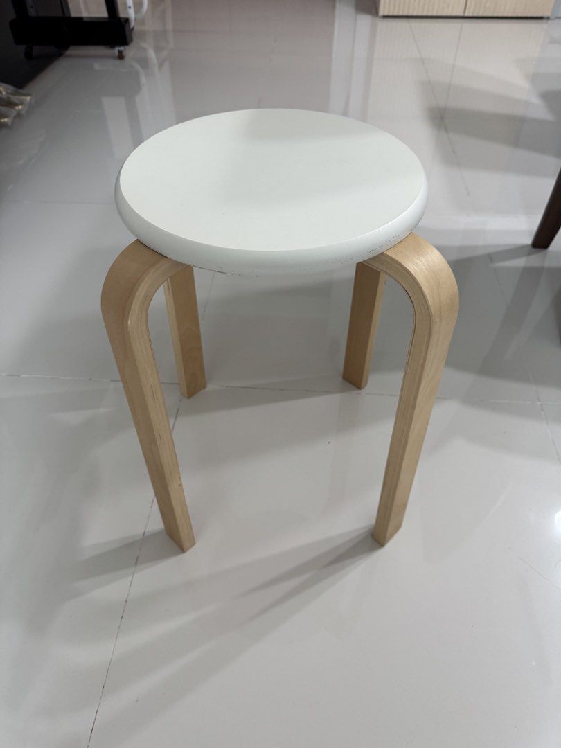 IKEA Stool - White Top, Wooden Legs
