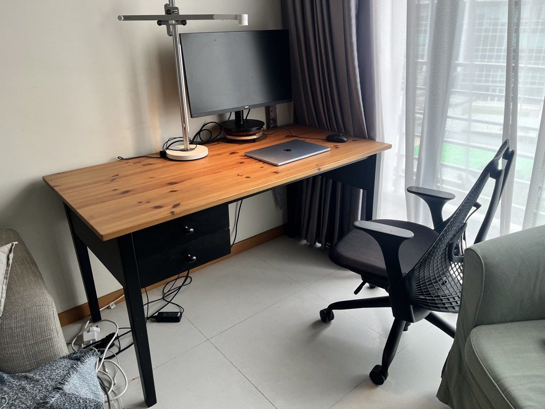IKEA Wooden Desk – Black Frame / Drawers