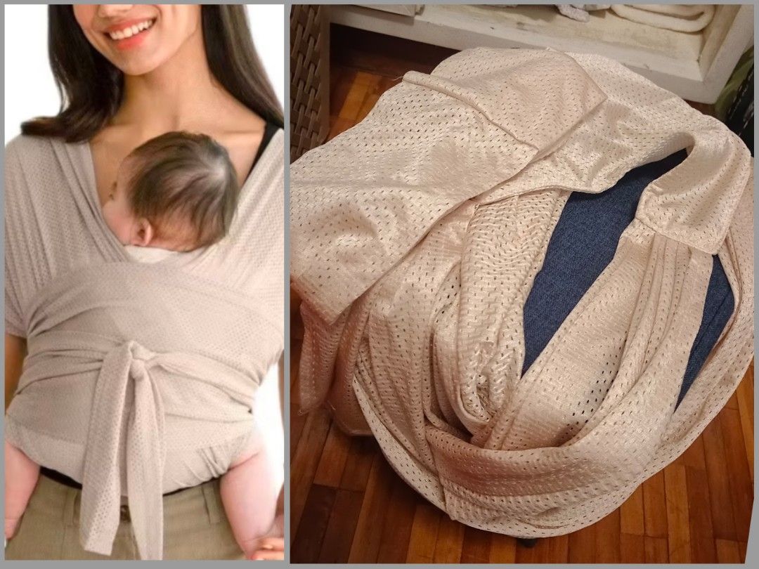 Khaki Baby Wrap Carrier (Category: Carriers & Slings) located in Antipolo. Submitted by erica.magenta (Listing ID 1436315466, Image 1). Description: Great for newborns, smaller. Cool, smooth and snug fabric. Nice khaki color. Used only once. Baby got too big..