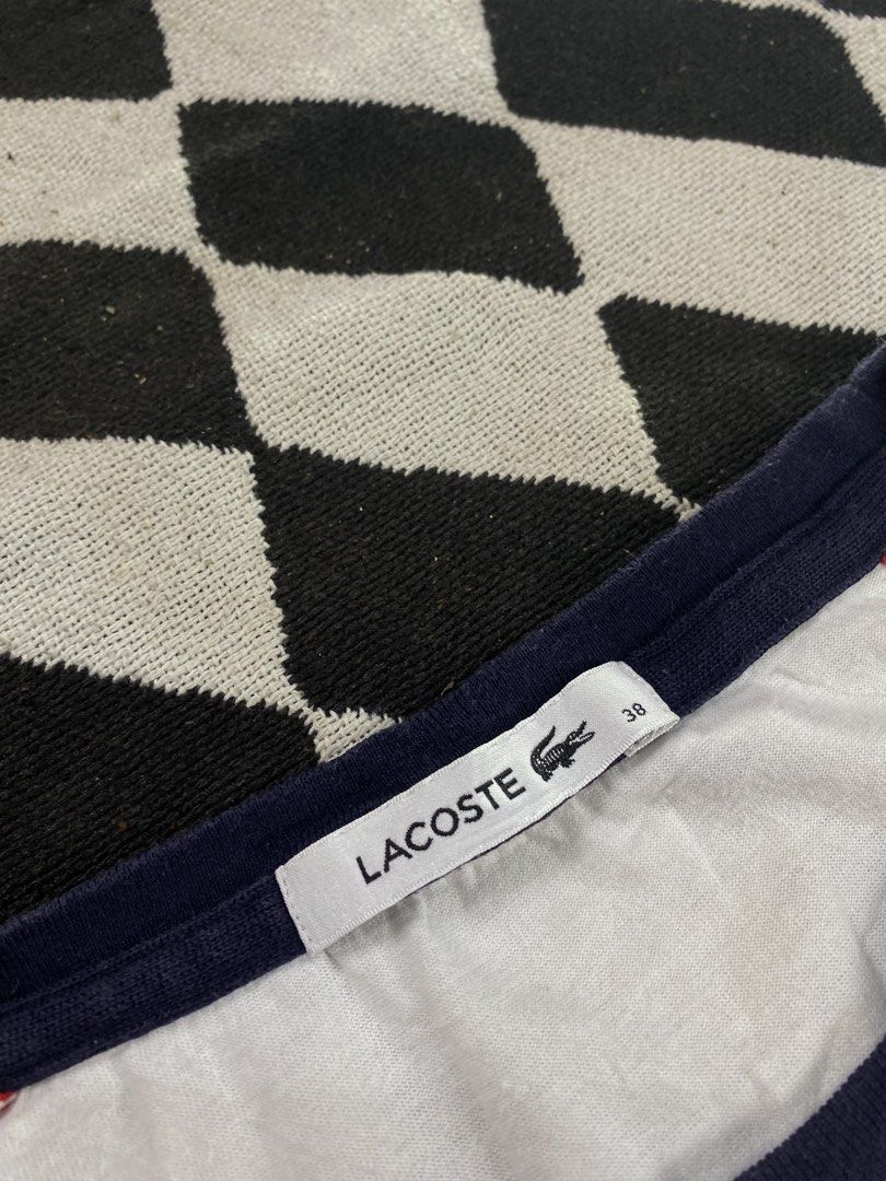 Lacoste Long Sleeve Raglan Shirt (Category: Tshirts & Polo Shirts ) located in Cebu City. Submitted by christianthrifteddd (Listing ID 1436443905, Image 3). Description: - Authentic Lacoste long sleeve shirt - White body with red raglan sleeves - Navy blue neckline - Lacoste logo on chest - Size 38 - Made in Korea.