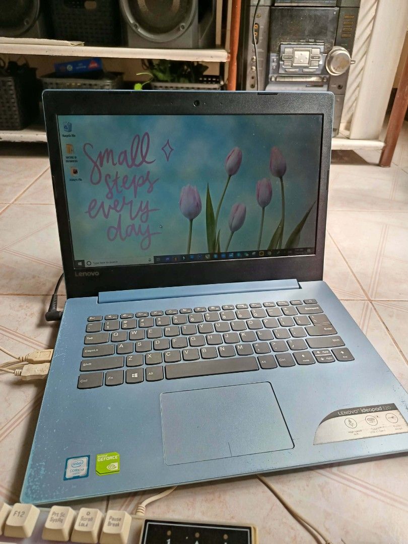 Lenovo Ideapad 320-14ISK Laptop (Category: Laptops & Notebooks) located in Abucay. Submitted by ukay_withdj (Listing ID 1436355377, Image 3). Description: - Lenovo Ideapad 320-14ISK laptop - Intel Core i3-6006U processor - 4GB RAM - 64-bit operating system - Blue finish with stickers - Includes keyboard and mouse - Screen displays "Small steps every day" wallpaper free mouse and keyboard .