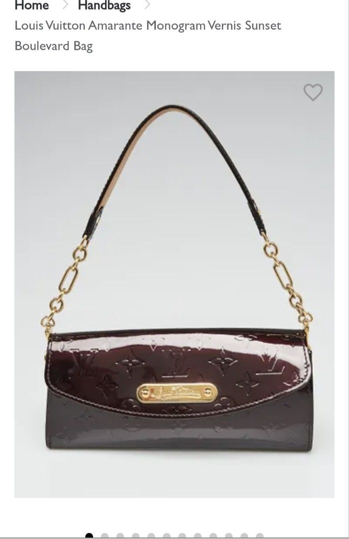 Louis Vuitton Amarante Monogram Vernis Sunset Boulevard Bag (Category: Earphones) located in Mandaue City. Submitted by chuchi152615 (Listing ID 1436470169, Image 3). Description: - Louis Vuitton Sunset Boulevard bag - Amarante Monogram Vernis - Glossy finish - Iconic LV monogram - Gold chain strap - Gold-tone LV plaque - Flap closure - Compact design - Ideal for evening wear.