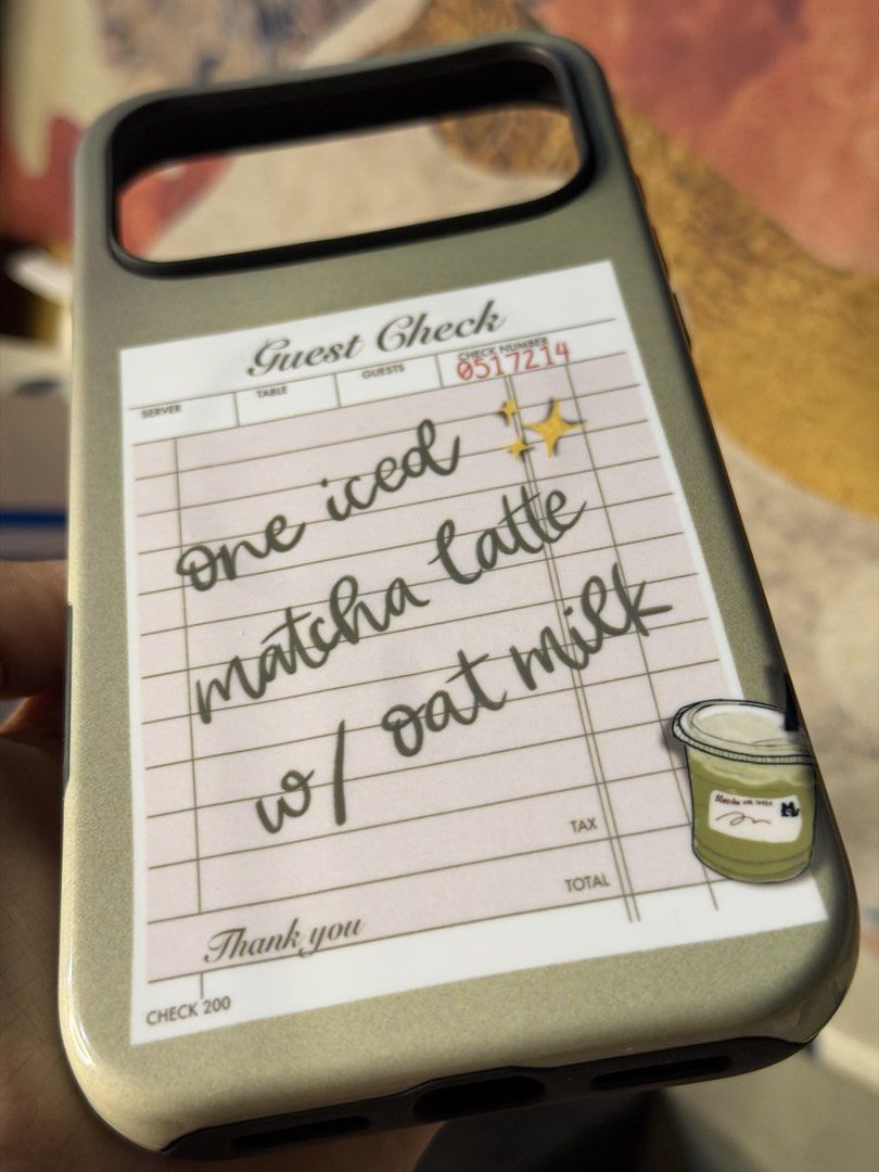 MATCHA LATTE PHONE CASE FOR 17 PRO MAX (Category: Cases & Sleeves) located in Quezon City. Submitted by cinnabutteroll (Listing ID 1436466573, Image 3). Description: 🍀 MATCHA LATTE PHONE CASE FOR 17 PRO MAX • customized design by me • double layered, magsafe case • with hairline scratches, used once.