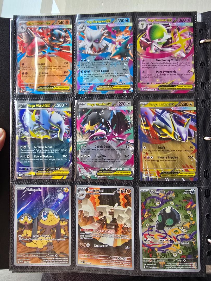 Mega Evolution Singles (Category: Raw Cards) located in Singapore. Submitted by astralfield (Listing ID 1436313480, Image 1). Description: Moving house sales! Cards are in good condition - no crease or dent. Do PM me for more pictures if you're particularly concerned with the condition. Pricing (based on pricecharting in SGD): Normal Ex (double rare) Cards @ pricecharting x1.0 Full art (ultra rare) @ pricecharting x1.1 Illustration rare @ pricech