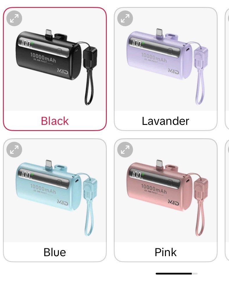 MID Capsule 10000mAh Power Bank - Multiple Colors (Category: Batteries & Power Banks) located in Manila. Submitted by ekzzz (Listing ID 1436379317, Image 1). Description: - 10000mAh capacity - With Digital display - Built-in charging cable - Available colors: Black, Lavender, Blue, Pink, White, Teal, Gray - Compact and portable design - Perfect for on-the-go charging.