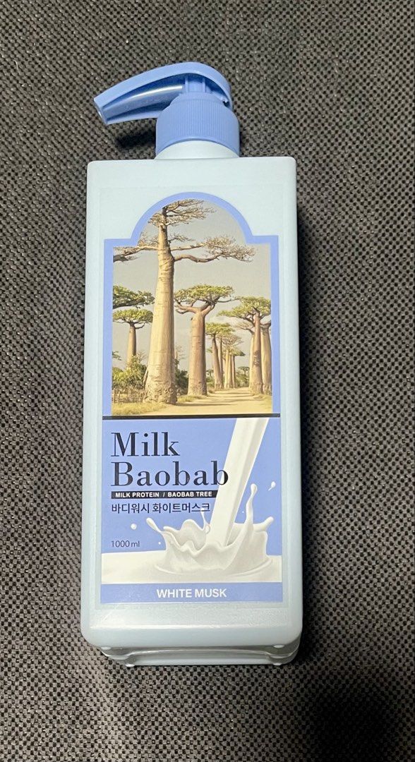 Milk Baobab Body Wash (Category: Bath) located in Pasig City. Submitted by glamandglitz (Listing ID 1436461595, Image 3). Description: - Milk Baobab Body Wash - White musk scent - Original from KOREA - As used by BTS Jungkook! - 1000 ML .