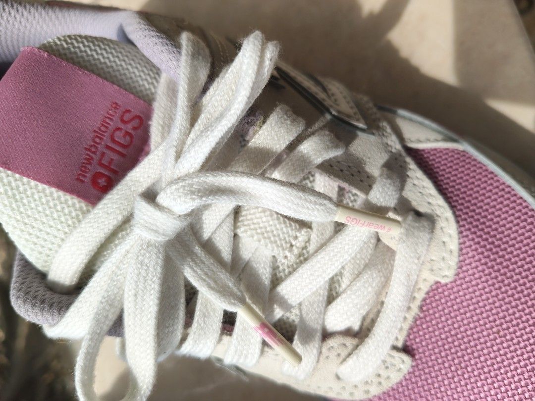 New Balance 574 Figs Sneakers (Category: Sneakers) located in Iriga City. Submitted by twin28 (Listing ID 1436295587, Image 3). Description: - New Balance 574 'Figs' sneakers - Color: Cream, red, and pink - Features a mesh upper with suede overlays - New Balance logo on the side - Black and white soles.