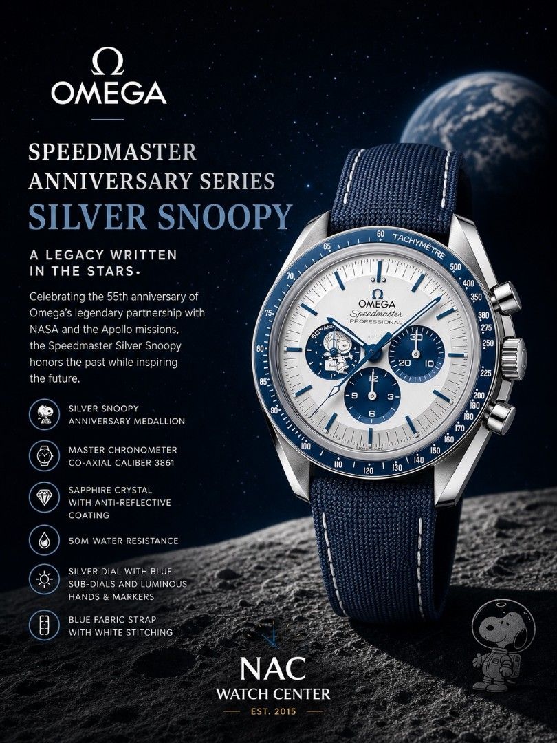 New Omega Speedmaster Snoopy 42mm (Category: Luxury Watches) located in Mandaluyong City. Submitted by 88nac (Listing ID 1436358112, Image 1). Description: 🚨🚨🚨🚨 Rare model alert The Snoopy Speedmaster Omega Speedmaster Moonwatch Silver Snoopy Award 50th Anniversary 310.32.42.50.02.001 Brand New 2026 988k Slightly neg PM for inquiries.