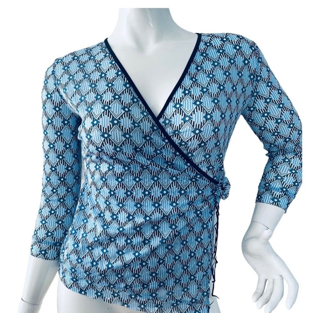 Nine West geometric mesh surplice top in blue (Category: Blouses) located in Digos. Submitted by richcaliforniaclothingstore (Listing ID 1436366233, Image 1). Description: ☆Color may vary due to lighting. Size:Large on tag(Length 25inches|Width 15inches Limited stock only kaya get na! Open for lay away pm for more info..