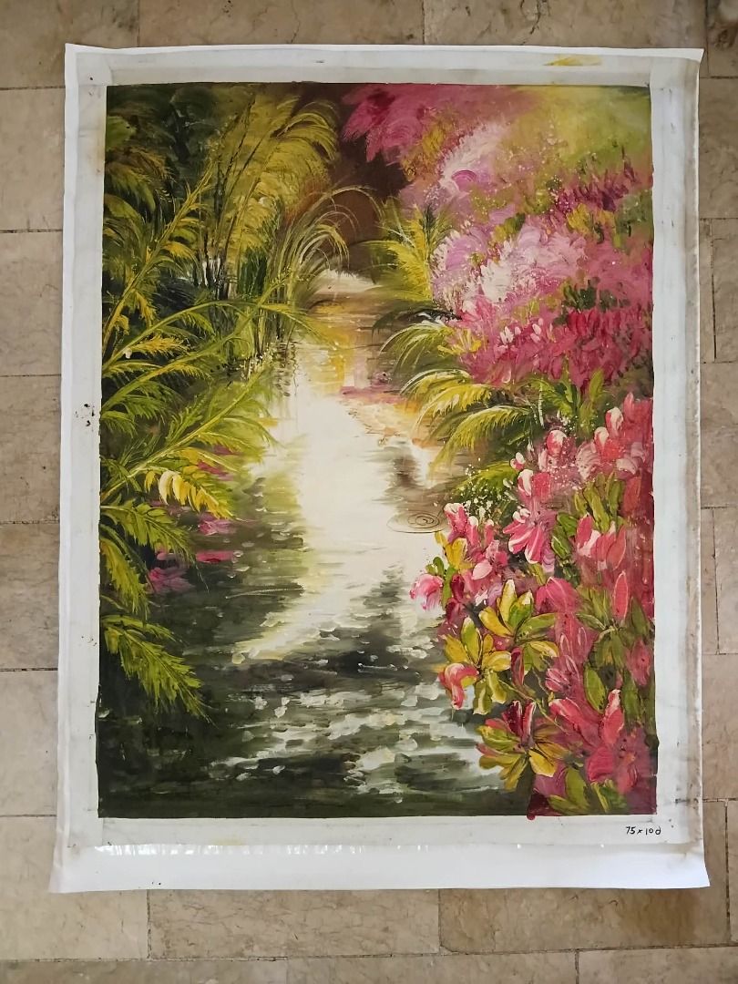Oil Painting - Landscape with River (Category: Art & Prints) located in Caloocan City. Submitted by cooldragon_5d9fcb (Listing ID 1436303840, Image 1). Description: Beautiful oil painting depicting a serene landscape with a river. The artwork showcases vibrant colors and detailed brushstrokes, capturing the natural beauty of the scene. The dimensions are 75 x 100..